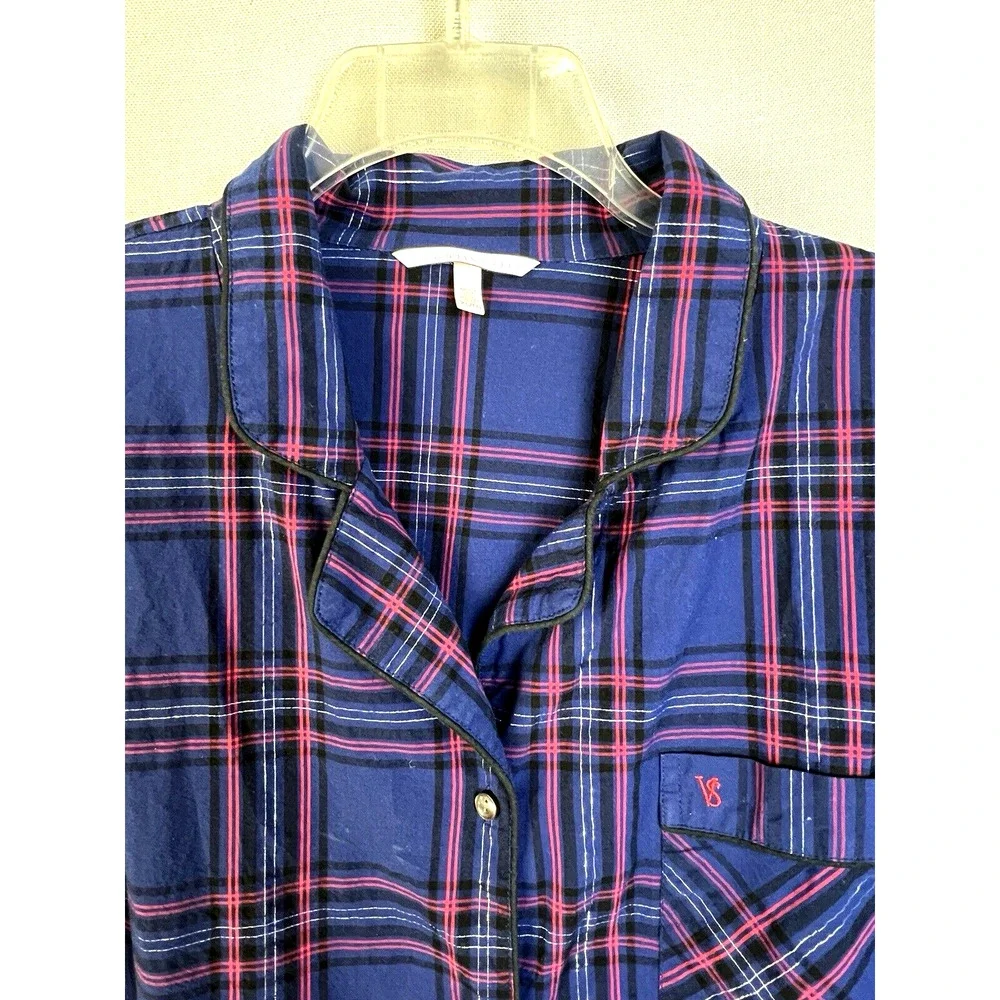 VIctoria's Secret Sleep Shirt Women's XL Blue Plaid Button Front Pajama Top